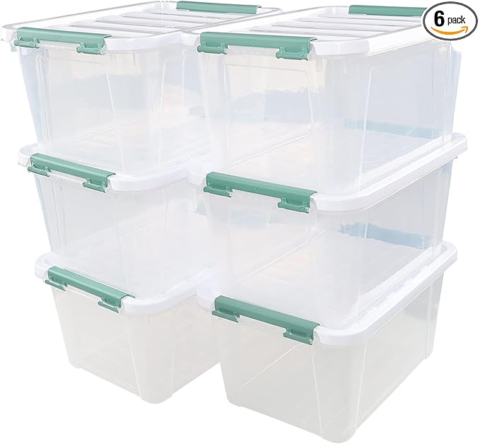 6 Packs 20 L Latching Plastic Storage Box Clear Stackable Storage Container Bins with Lids
