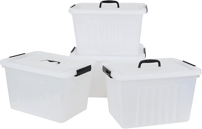 Xyskin 4 Pack Latching Box Storage Bins with Lids Clear Plastic 18 Quart Heavy-Duty Organizing Containers for Closet Bathroom and Office
