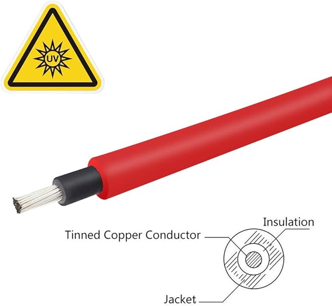Renogy 20FT 10AWG Solar Panel Extension Cable with Male and Female Connectors 20Ft. 10AWG 1 Pair (Red and Black)