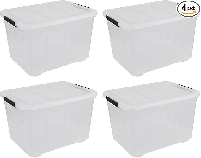 70 Quart Large Plastic Storage Bins with Wheels 4-Pack Clear Organizing Containers Boxes with Lids Nestable Stackable