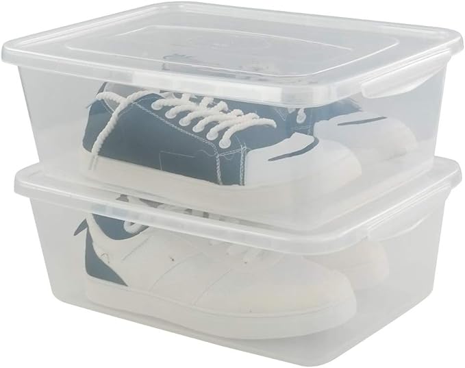 Jekiyo Clear Plastic Storage Bin 14 Quart Latching Box Container with Lid 4 Packs