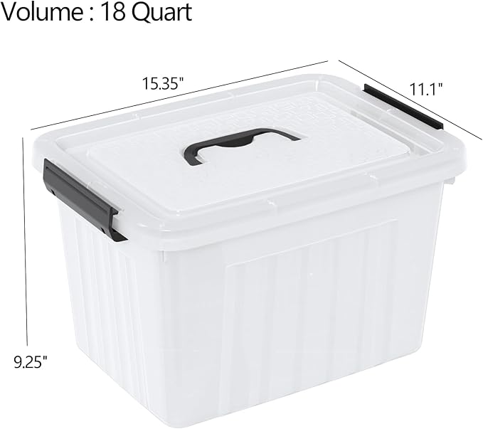 18 Quart Clear Plastic Storage Box with Handle Latching Bins with Lid 4 Packs
