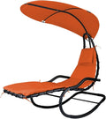 Outdoor Hammock Rocking Chaise Lounge Swing Chair with Stand and Canopy Porch Swing w/Soft Cushion Removable Headrest Outdoor Recliner Rocking Chair for Garden Backyard Poolside (Orange)
