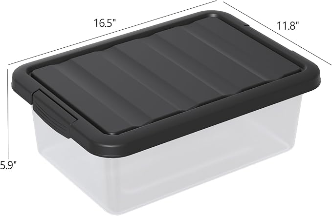 Vcansay 2 Pack 14 Quart Plastic Clear Latching Storage Container Frosted Stackable Bin with Black Lid Under Bed Storage Boxes for Closet Pantry Home Organization