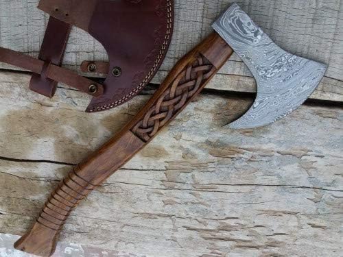 Axe Damascus Steel 18 Natural Wood Handle Double Headed Axe/Hand Forged Woodsman Axe
