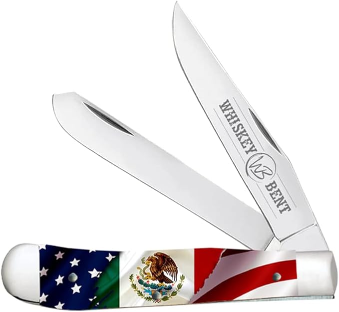 WHISKEY BENT HAT CO. Traditional Trapper Folding Pocket Knife 4.125 Closed Length 440C Stainless Steel Blades (Heritage)