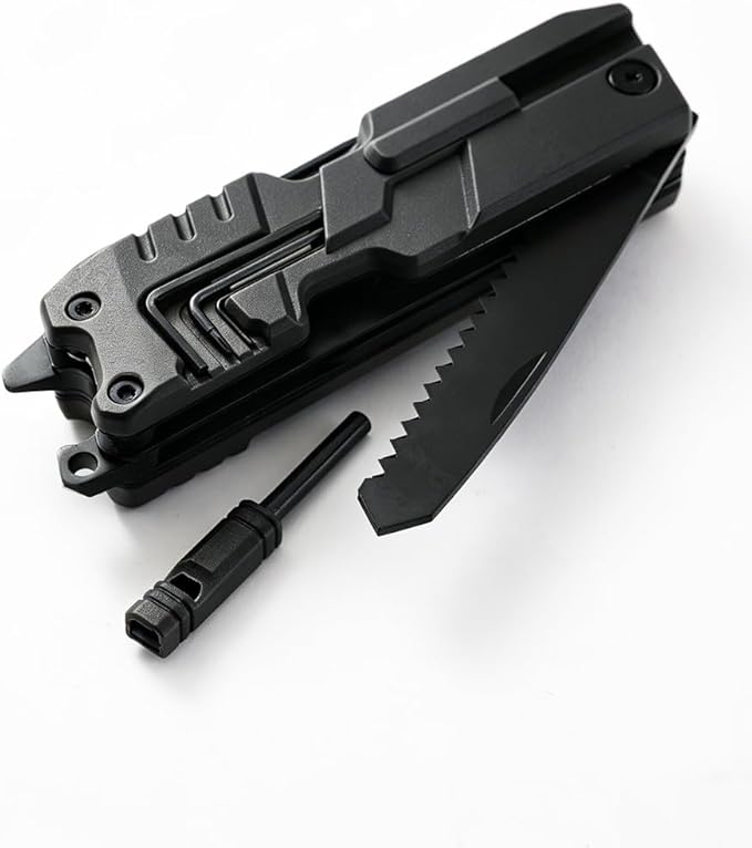 Multi Pocket Knife 22 in 1Survival Gear EDC Tools with Nylon Sheath Emergency Camping Hiking Hunting Gift for Men Women (Cool Black)