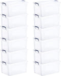 Superio Clear Storage Boxes with Lids Plastic Container Bins for Organizing Stackable Crates Storage Bins BPA Free Non Toxic Odor Free Organizers for Home Office School (28.5 Quart 12 Pack)