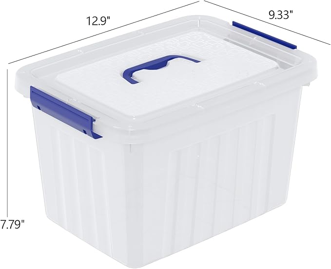 Vababa 4-Pack 10 L Clear Plastic Latch Storage Boxes with Lids