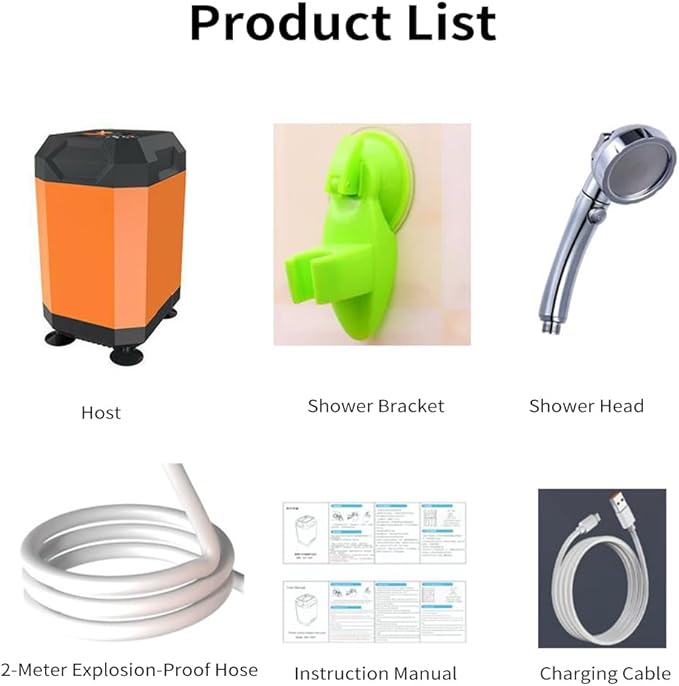Alvinlite Portable Camping Shower Adjustable Outdoor Shower with Digital Display 4500mAh Rechargeable Shower Head Sprayer Shower Pump for Hiking Dog Bath Beach (Orange)