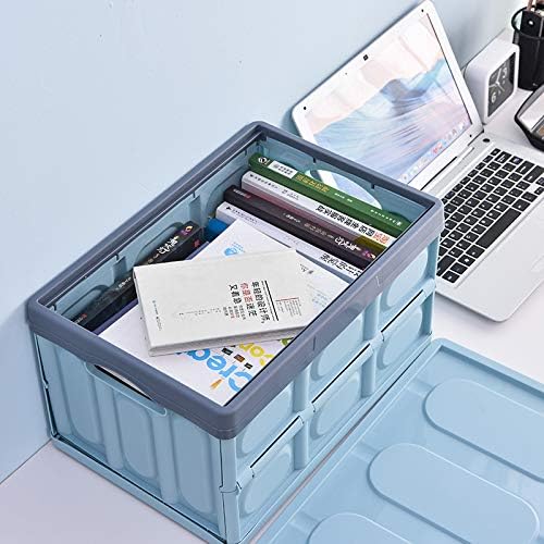 Phyllia Foldable Storage Boxes with Lidsz 3 Pack Collapsible Plastic Storage Bins Organizer Containers Baskets Cub with CoverStackable Utility Crates Storage Box (Blue 30L)