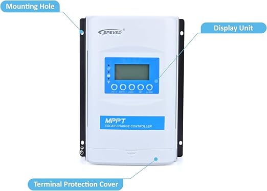 EPEVER MPPT Solar Charge Controller 40A 12/24/36/48V Auto Solar Panels Max PV 150V Common Negative Ground Solar Regulator LED &amp LCD Display for Gel Sealed Flooded Lithium Type (XTRA4415N)