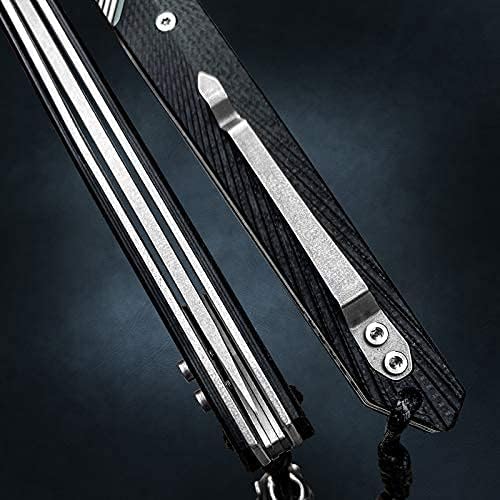 Folding Knife with Clip 14C28N Steel Tanto Blade Non-slip Titanium Alloy Handle Lightweight EDC Gentleman's Pocket Knife with Sheath for Belt