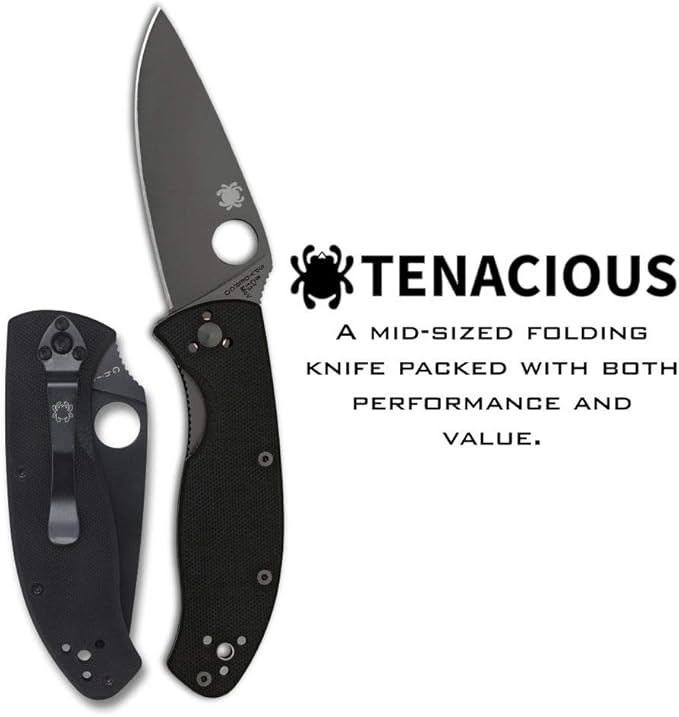 Spyderco Tenacious Folding Pocket Knife with 3.3 8Cr13MoV Steel Blade and FRN Handle - EDC Knife for Men and Women Perfect for Hunting Tactical Camping Survival Hiking - PlainEdge - C122GBBKP