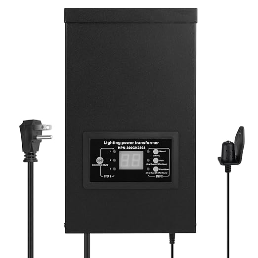 300W Low Voltage Landscape Transformer Weatherproof Outdoor Low Voltage Transformer with Photocell Sensor&ampTimer 120V AC to 12V/14V AC Landscape Lighting Transformer for Yard/Garden/Christmas Ligh