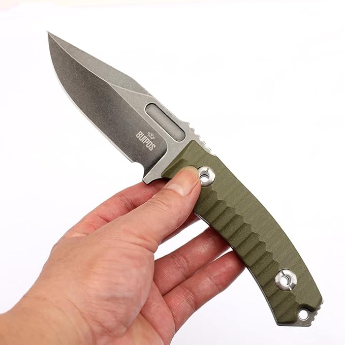 BD02 Fixed Edge Knife 22.9CM Stainless Steel Blade G10 Handle Full Edge EDC Tool Straight Knife for Work Camping Survival (Stone Wash Black Stone Wash White) (Green handle and black blade)