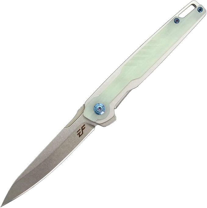 Eafengrow EF942 EDC Folding Knife D2 Steel Blade Titanium Plating &amp G10 HandlePocket Clip with Frame Lock EDC Pocket Flipper Knife for Camping Hiking Survival Outdoor(Jade)