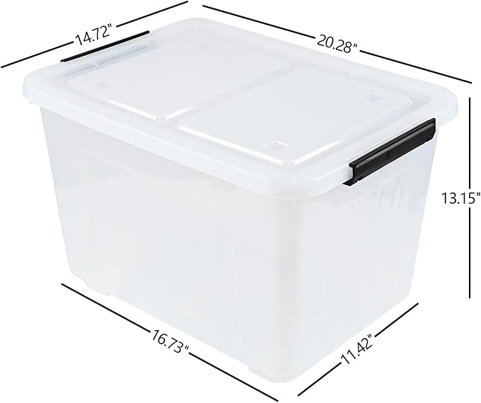 6-Pack 50 Quart Clear Plastic Storage Boxes Bin Large Latching Box with Wheels