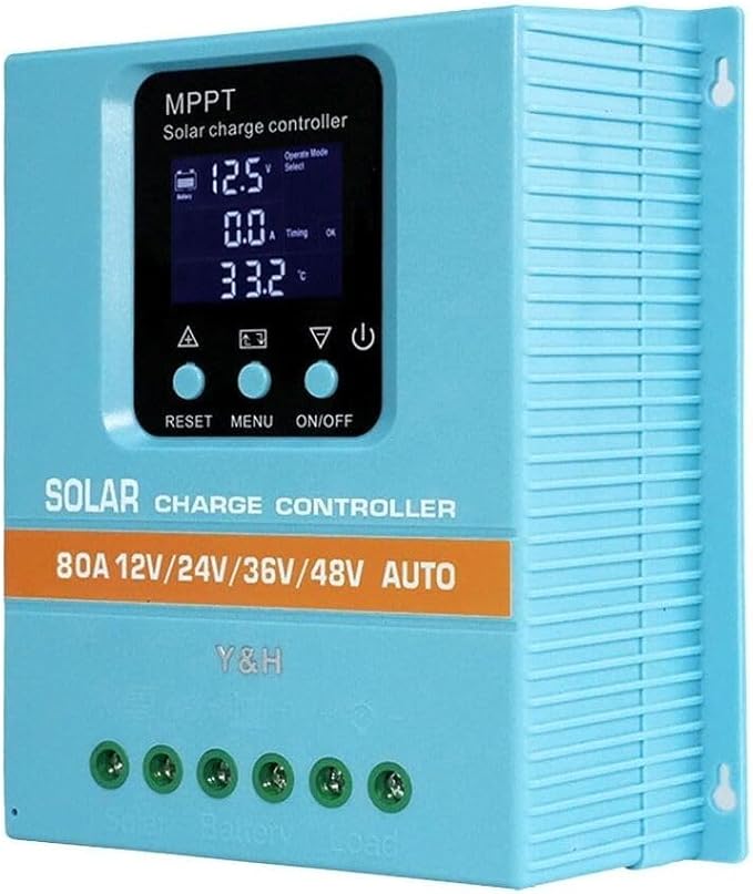 6080A MPPT Solar Charge Controller with Auto Detection for 12V 24V 36V 48V Battery Systems for RV Marine and Home Solar Applications (12V24V/36V/48V-80A)