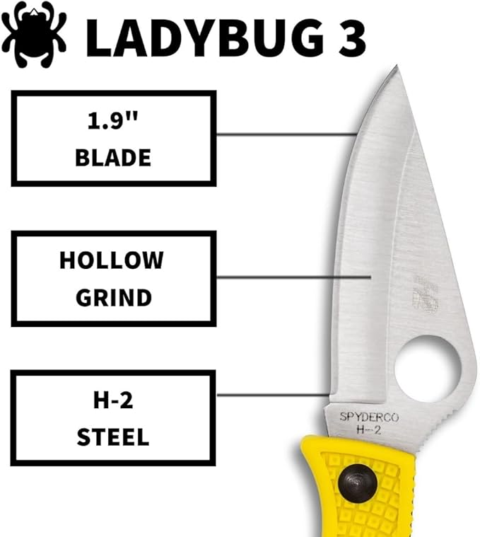 Spyderco Ladybug 3 Salt Folding Pocket Knife with 1.9 H-2 Steel Blade and FRN Handle - EDC Knife for Men and Women Perfect for Hunting Tactical Camping Survival Hiking - PlainEdge - LYLP3