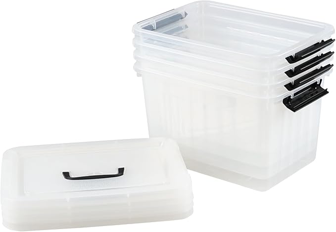 12 L Plastic Storage Bin with Lid Clear Latching Storage Box 4 Packs