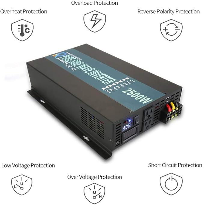 WZRELB Full Power Strong Capacity 2000W 12V Off Grid Pure Sine Wave Solar Power Inverter Black (RBP200012B1)