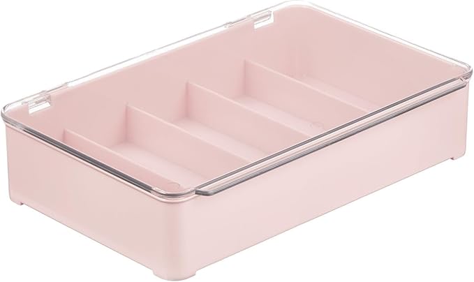 mDesign Plastic Stackable Eyeglass Case Storage Organizer with Hinged Lid for Unisex Sunglasses Reading Glasses Fashion Eye Wear Protective Glasses 5 Sections Ligne Collection 2 Pack Light Pink
