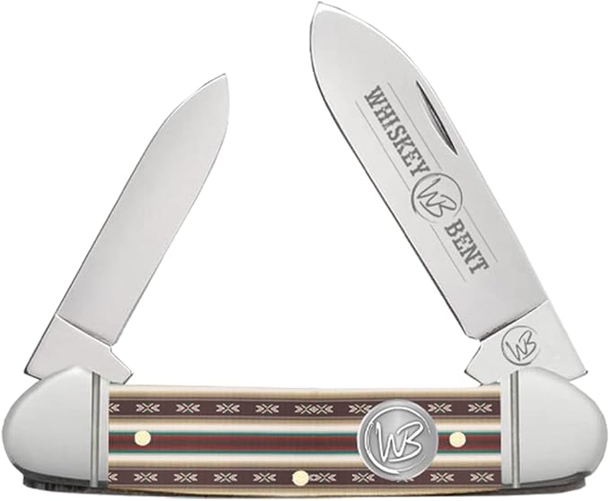 WHISKEY BENT HAT CO. Traditional Canoe Folding Knife 3.63 Closed Length 440C Stainless Steel Blades (Mesa)