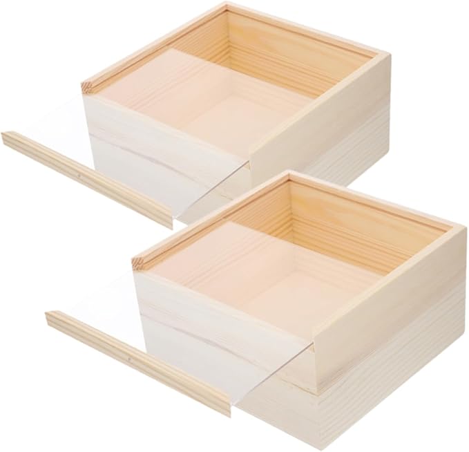 2pcs Wooden Acrylic Storage Boxes Sliding Lids for Jewelry Cosmetics Compact