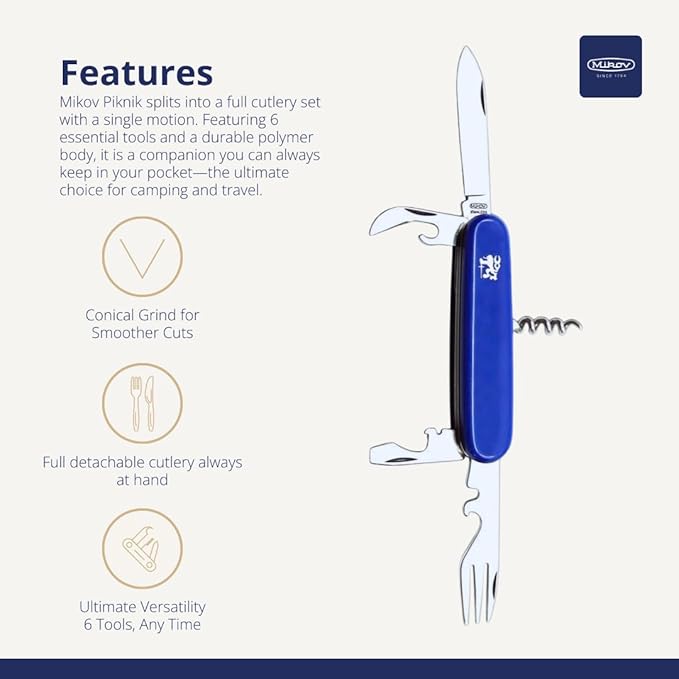 Versatile Multi-Tool Cutlery Set Portable Camping Essentials Mikov Piknik 101-NH-6P Knife Stainless Steel Utility Blade for Travel and Outdoor Dining.