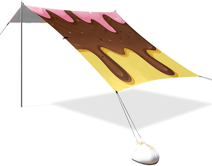 ALAZA Cute Ice Cream Beach Tent Sun Shelter Portable Canopy Sunshade for Outdoor Camping Picnics Backyard Fun 10x9 ft