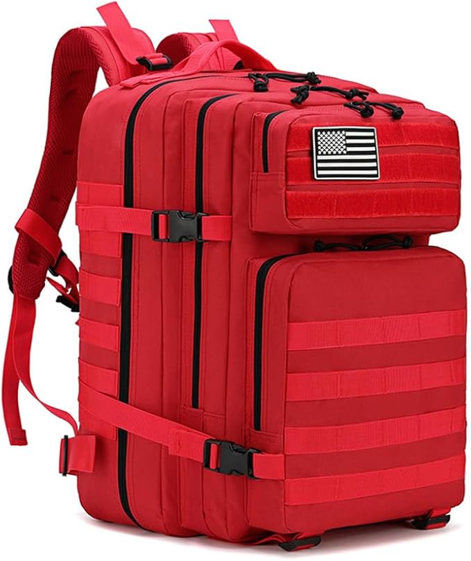 Tactical Backpack for Men Large Military Style Hiking Backpack with MOLLE System Travel Camping Bag for Trekking (red)