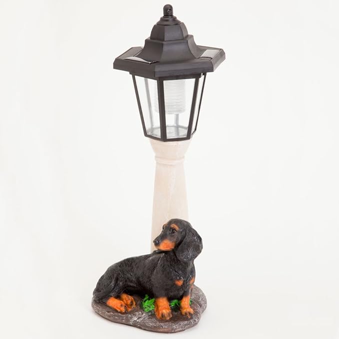 Bits and Pieces - Solar Dog Lantern-Solar Powered Garden Lantern - Resin Dog Sculpture with LED Light (Dachshund) - 13.5 Tall