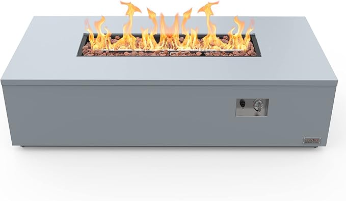 ONLYFIRE OUTDOOR LIVING Premium 60” Outdoor Fire Pit Table with Lava Rocks &amp 12FT Hose Large Propane Gas Fire Table Smokeless Fireplace 60000BTU for Backyard Patio Villa Bonfire Party FP014