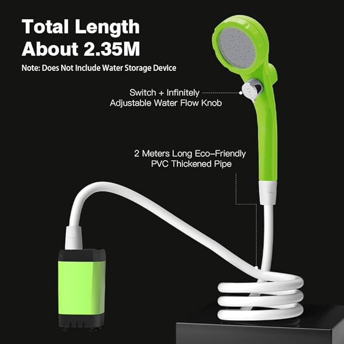 EVTSCAN Portable Camping Shower Pump RV Outdoor Shower KIT with Full Screen Display Adjustable for Backyard