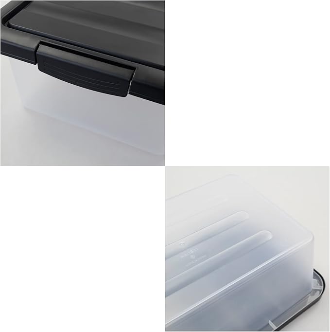 Wekioger Versatile Plastic Storage Box Organizer Bins with Black Lids 14 Quart 2 Packs