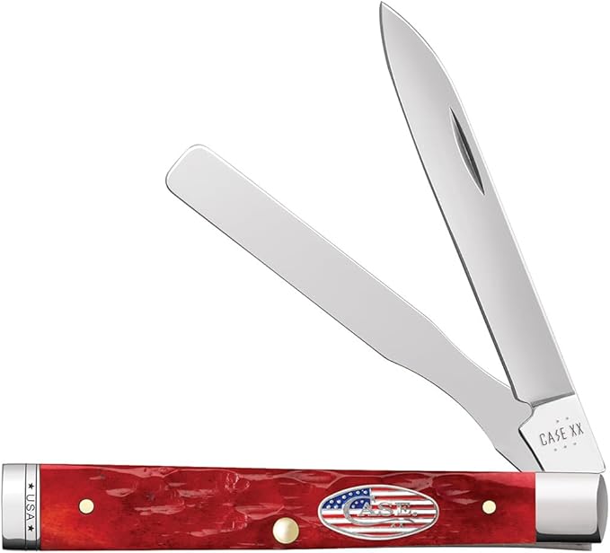Case XX Pocket Knife BABY DOC - DARK RED JIG BONE -STARS &amp STRIPES SHIELD Item #10847-6282SP SS - Length Closed: 2 7/8Inches