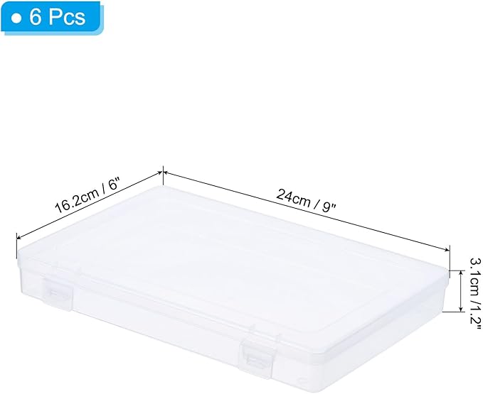 PATIKIL 9x6x1.2inch Clear Storage Box with Hinged Lid 6Pack Plastic Stackable Rectangle Organizer Container for Beads Jewelry Small Items Art Craft Projects