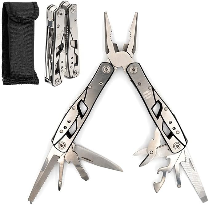 Multitool Plier - 12 In 1 Stainless Steel Pocket Multi Tool With Durable Sheath For Camping Survival Gear - Safety Locking Camping Accessories With Cutter Bottle Opener Screwdriver by Hayvenhurst