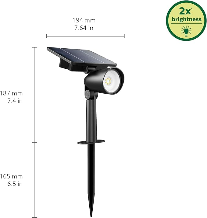 Philips LED Ashlyn Solar Spotlight 1-Pack Long-Lasting Landscape Path Light Bright White Light 3000K High Lumen 100 Lumens Wall or Ground Spot IP44