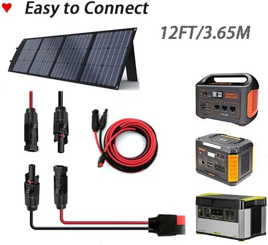 Solar Panel Kits Charge Cable Compatible with Anderson Adapter and Solar Connectors for Portable Power Stations Solar Generators (10AWG 12FT Vertical)