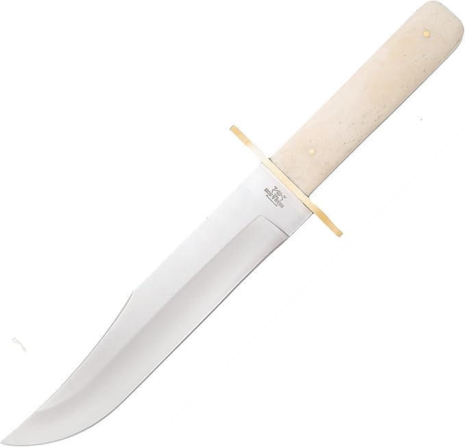 Bear &amp Son Cutlery WSB02 Smooth Bone Bowie with Leather Sheath Knife 14 3/8 White