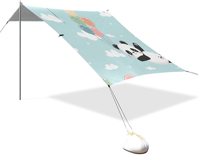 ALAZA Cute Panda with Balloon Cloud Sky Beach Tent Sun Shelter Portable Canopy Sunshade for Outdoor Camping Picnics Backyard Fun 10x9 ft