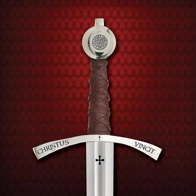 DARK WARRIOR-Handmade Medieval The Accolade Sword of The Knights Templar Replica Viking Sword with Scabbard Stainless Steel Blade Decoration Collection Cosplay (Templar) (Medieval Viking 1)