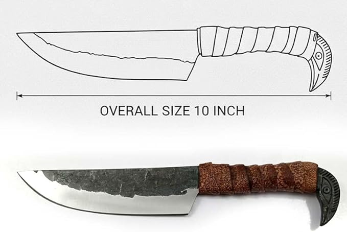 Hand Forged 6.5 Odin's Raven Norse Viking Knife Carbon Steel Blade Raven's Head Hilt Leather Sheath Medieval Seax Style for Hunting and Camping (Brown)