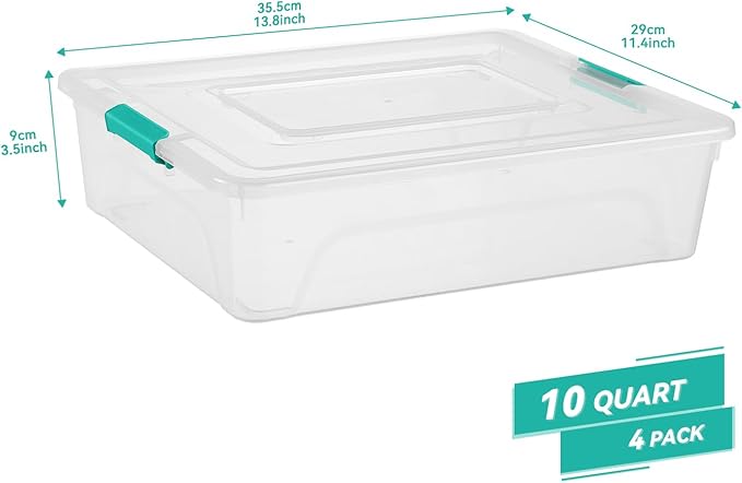 Clear Plastic Storage Bins with Lids Stackable Storage Box for Crafts Supplies (Large 4Pack Green)