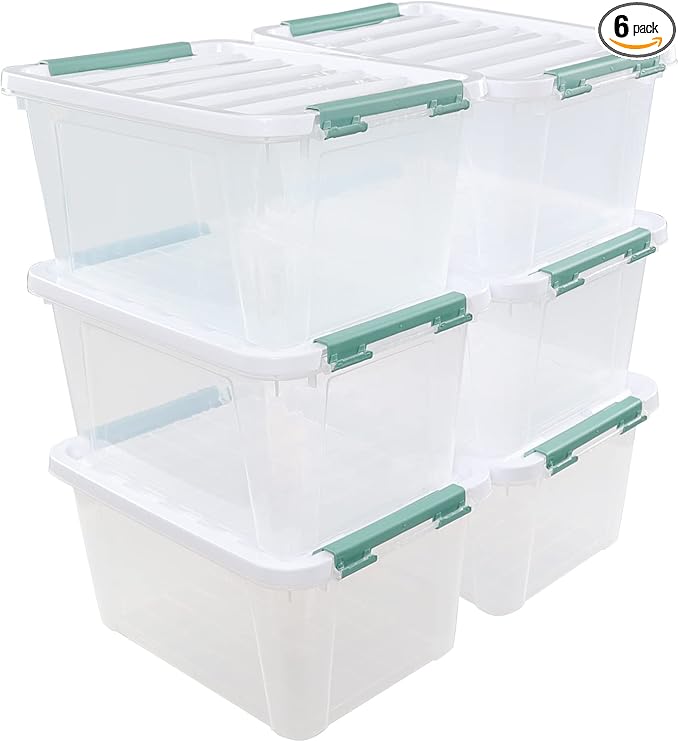 Pekky 20 Quart Clear Storage Bin with Lid 6 Pack Plastic Latching Container Box