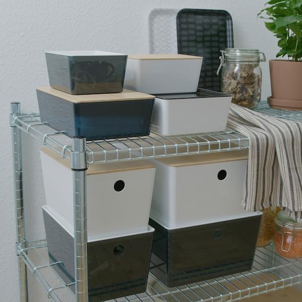 White Storage Box with Bamboo Lid – 10¼ x 13¾ x 6” – Stackable Organizer for Home Office or Closet