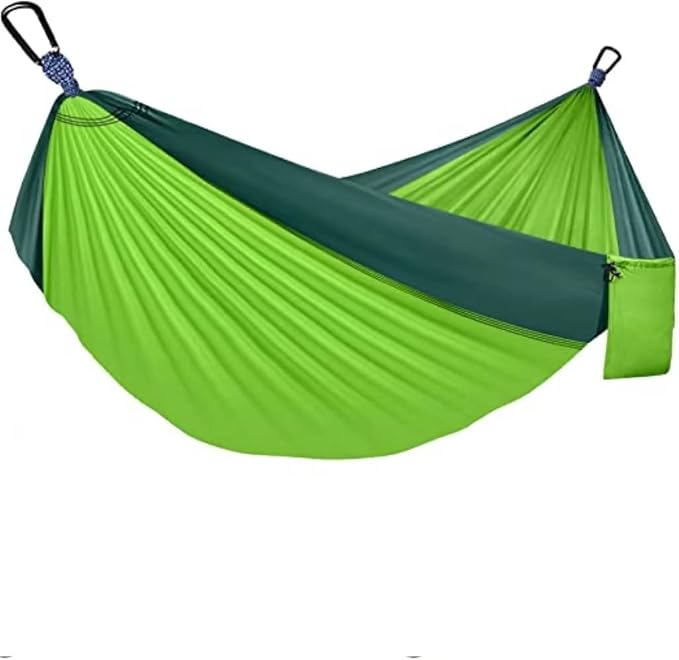 Double Camping Hammock Portable Indoor Outdoor Tree Hammock with 2 Hanging StrapsLightweight Nylon Parachute Hammocks for Backpacking Travel(Green/Dark Green)