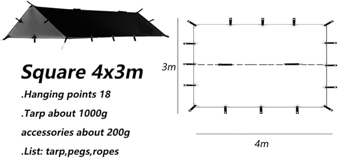 210t Polyester Ultralight Outdoor Camping Black Silver Coating Square Hexagon Sun Shelter